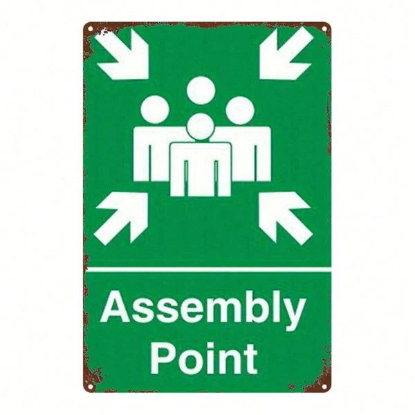 Emergency Assembly Point Sign - Metal Safety Indicator 8x12
