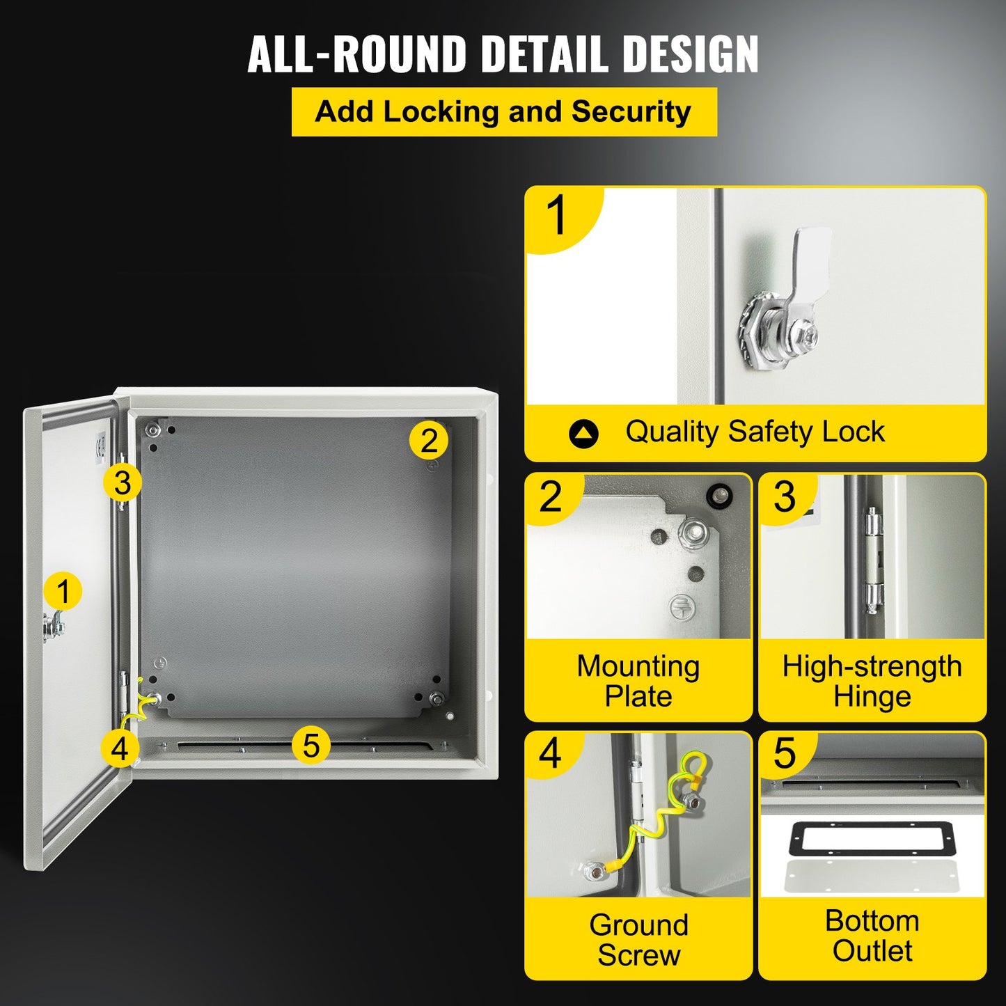 IP66 Waterproof Steel Electrical Junction Box - NEMA 16x16x8 Inch Enclosure with Mounting Plate
