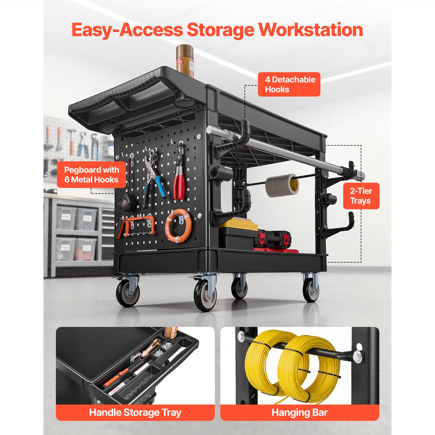 Heavy Duty Utility Cart 550 Lb Capacity with 2 Tiers and Swivel & Fixed Wheels