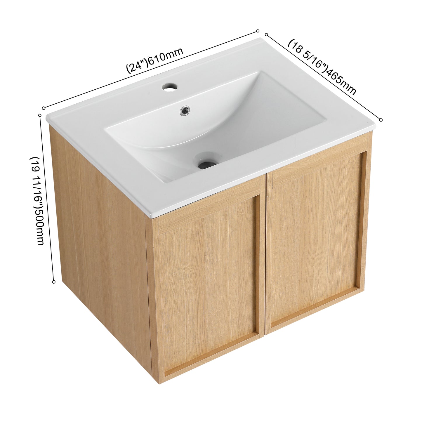 24" Wall-Mounted Bathroom Vanity with Sink - Light Oak