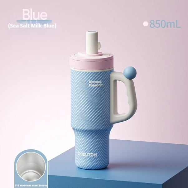 Large-Capacity Insulated Ceramic & Stainless Steel Travel Cup with Handle