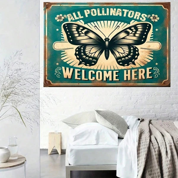 Vintage Garden Sign - All Pollinators Are Welcome Here - 20cm