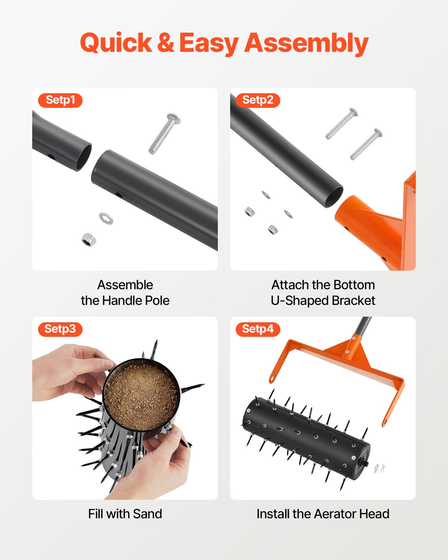 Manual Lawn Aerator Roller with 42 Steel Spikes & Fillable Drum - Heavy-Duty Garden Tool