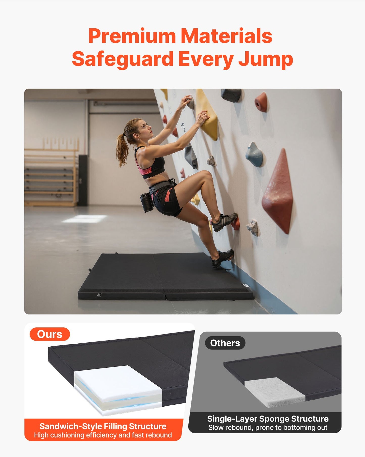 Climbing Crash Pad - Foldable Bouldering Mat with Adjustable Backpack Straps