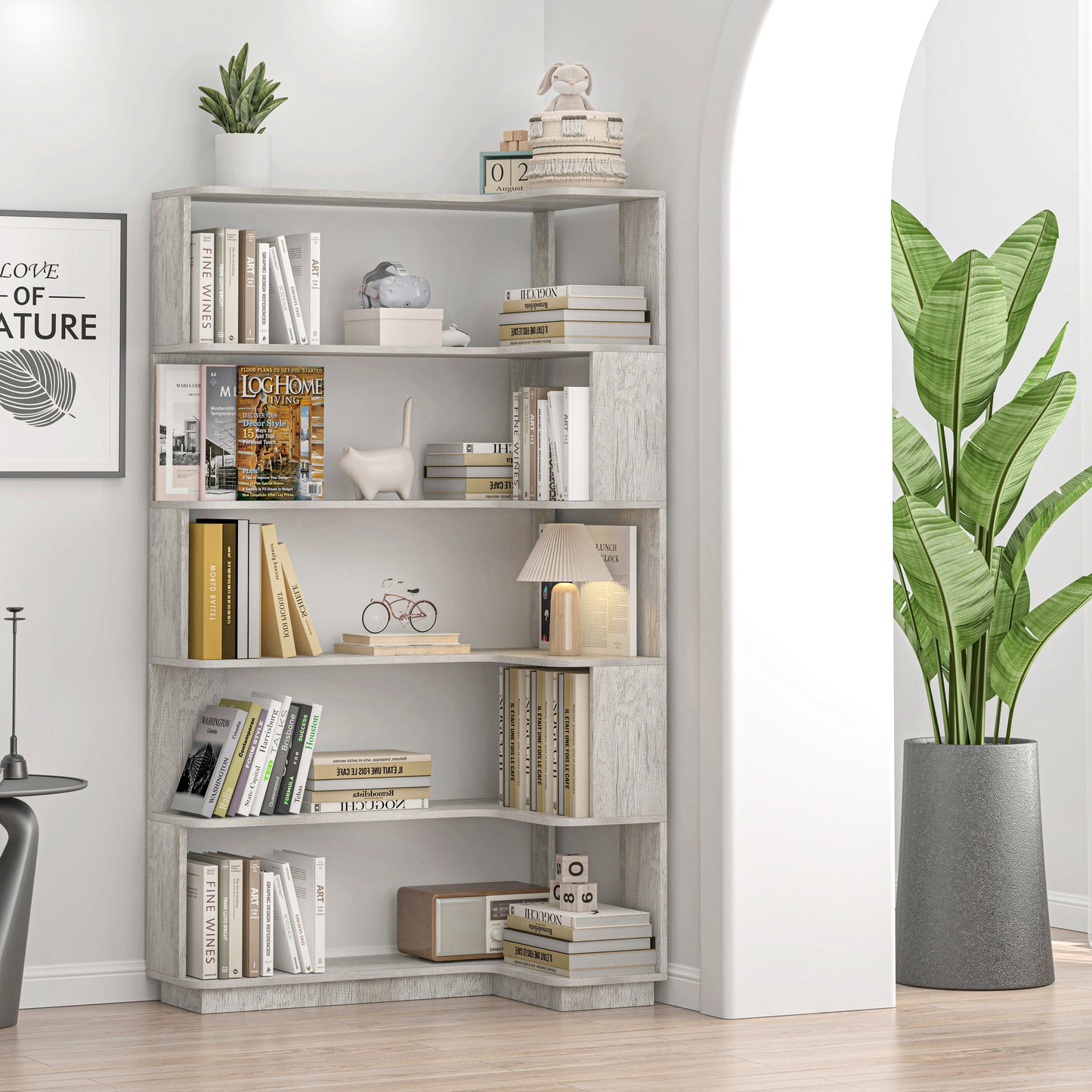 90cm 35.43in Extended Size Freestanding Corner Bookshelf For Living