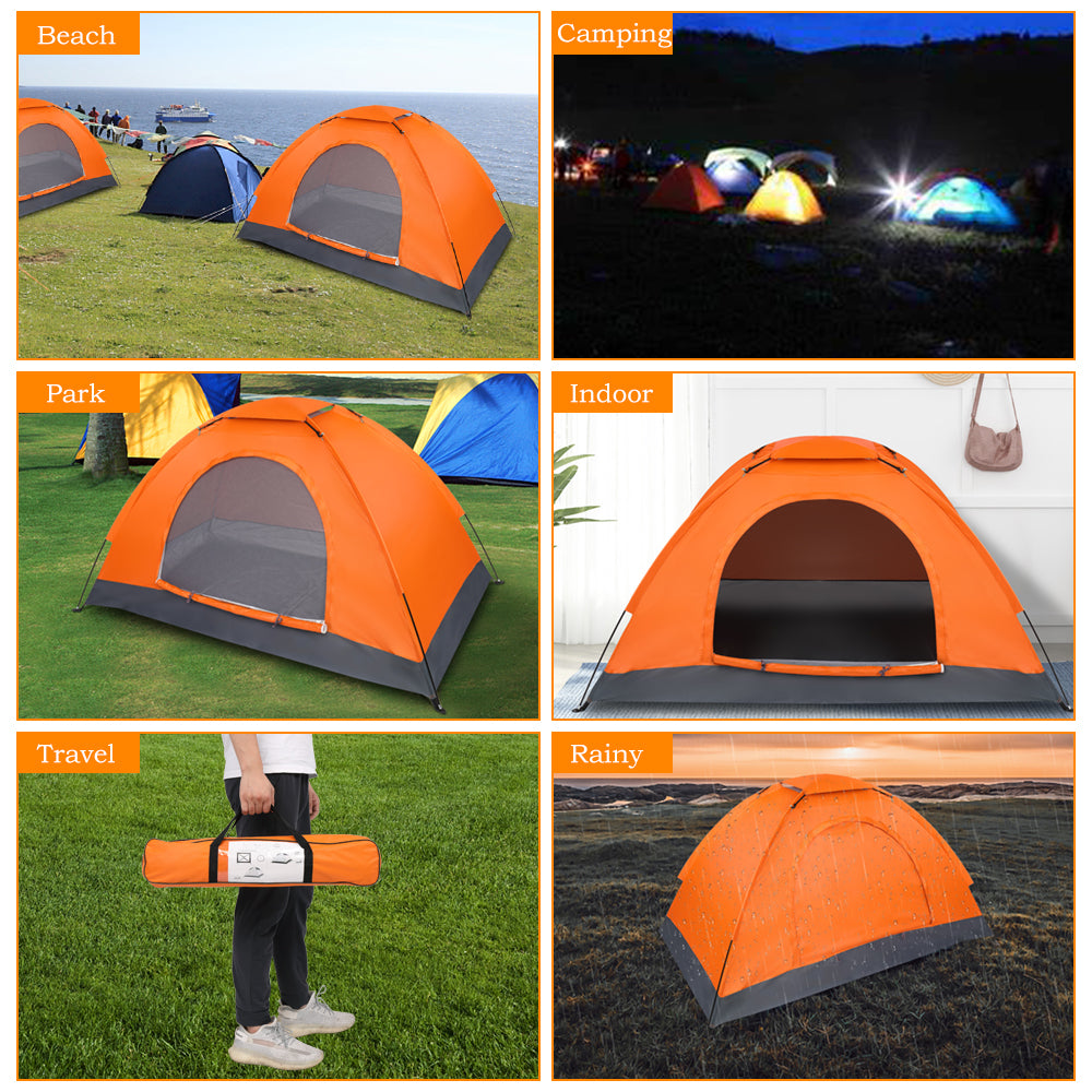 1-Person Waterproof Orange Camping Dome Tent - Quick Setup