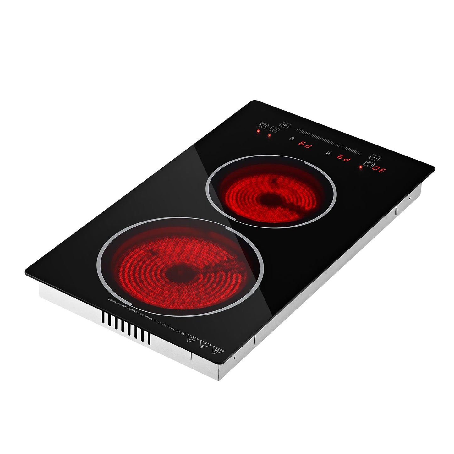 12-Inch Electric Cooktop with 2 Burners, 1800W Portable Ceramic Stove, Touch Control & Safety Features
