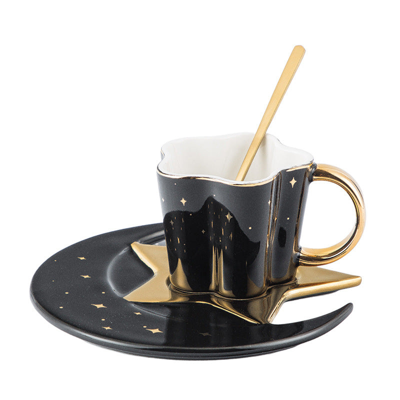 Ceramic Cup Set with Star and Moon Saucer - 4 Colors
