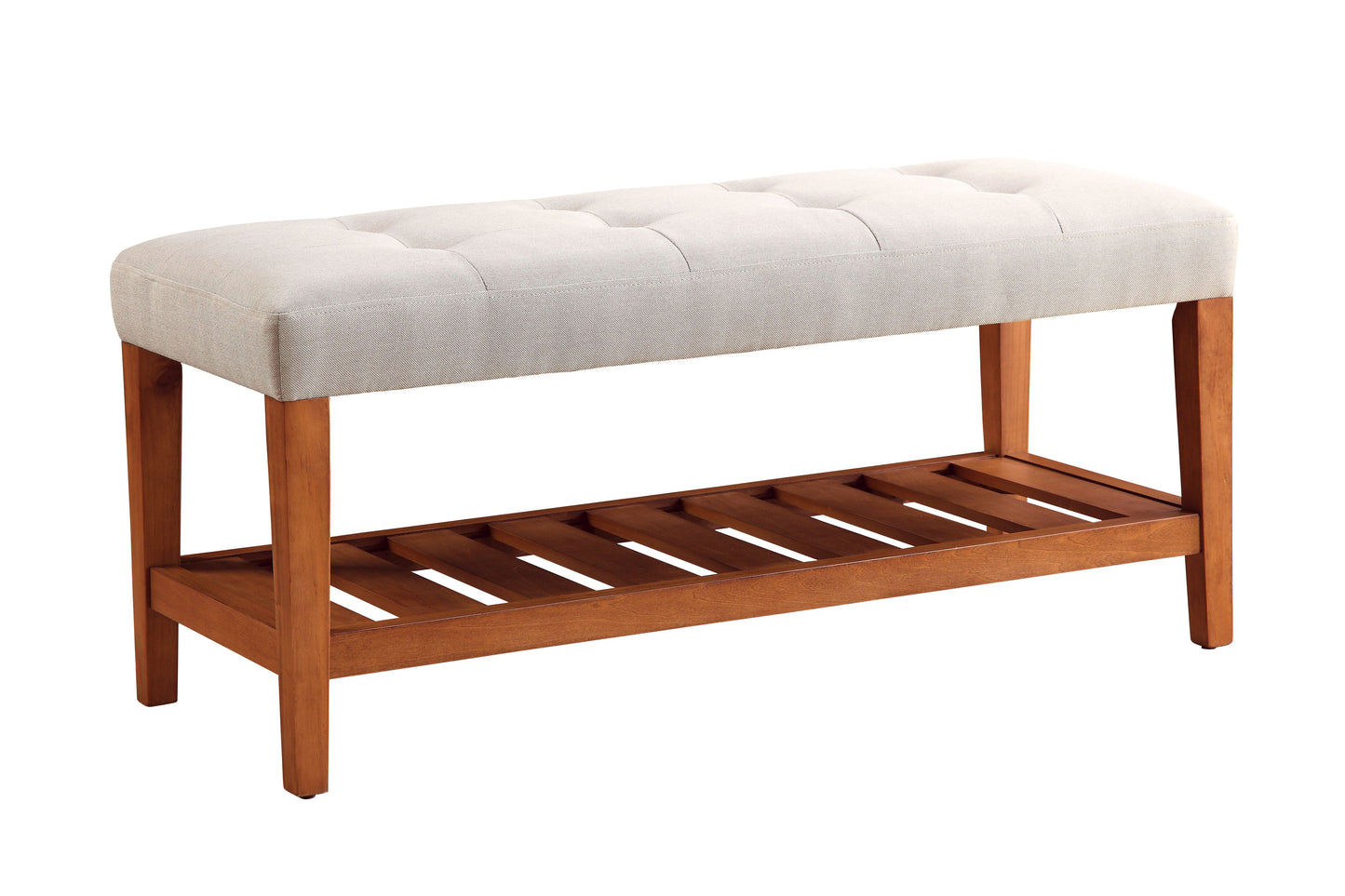 Light Gray Fabric Bench with Oak Finish - Charla