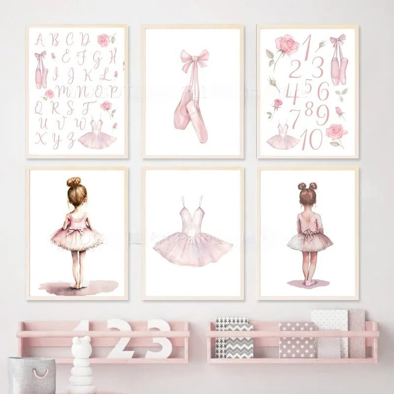 Children's Ballet Alphanumeric Canvas Wall Art - Frameless Nordic Style for Kids Room