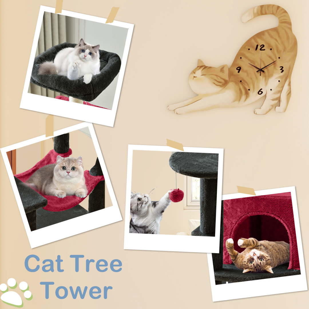 44-Inch Multi-Level Cat Tree Tower with Scratching Posts, Platforms & Hammock
