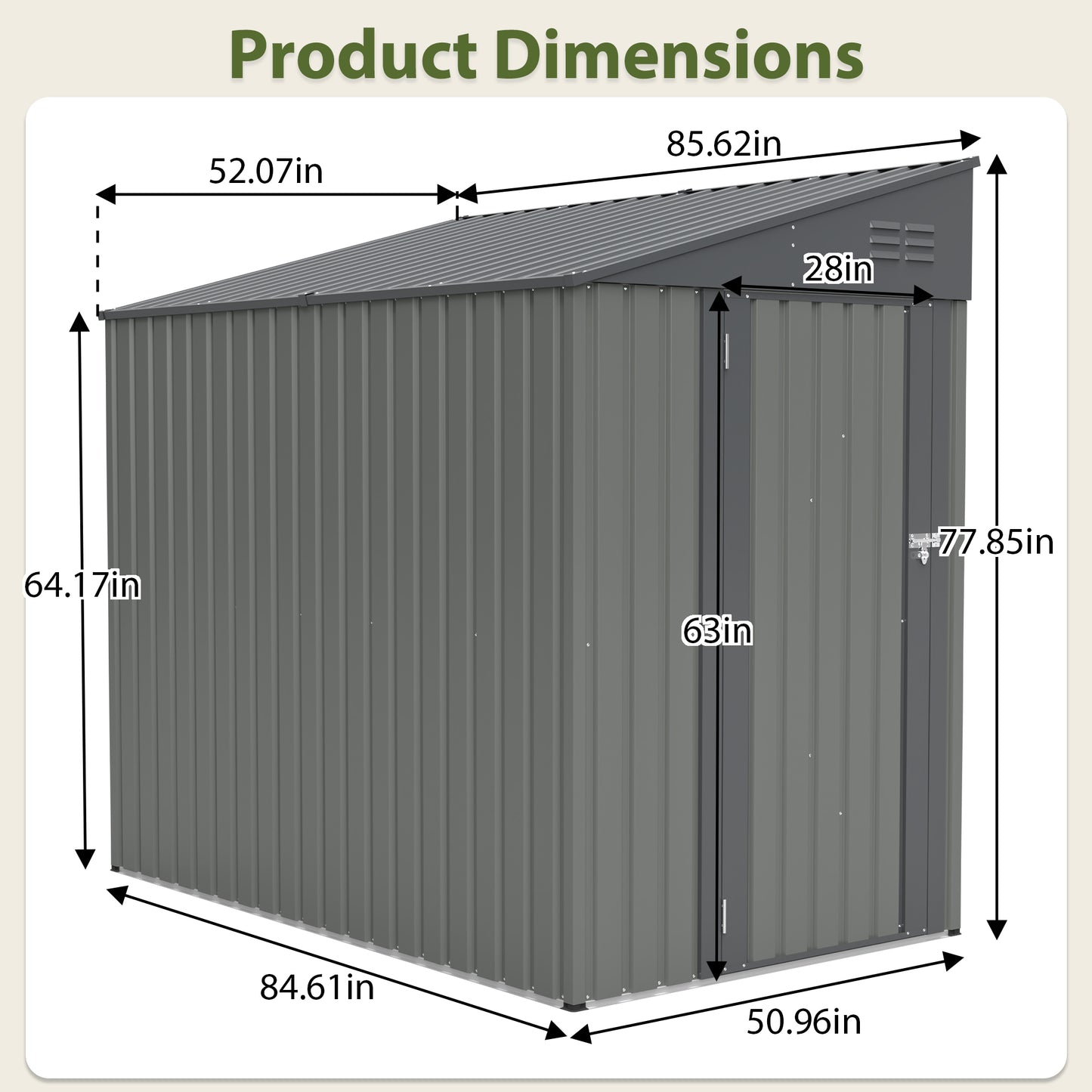 4x7 Foot Lean-To Shed - Heavy-Duty Steel Outdoor Storage