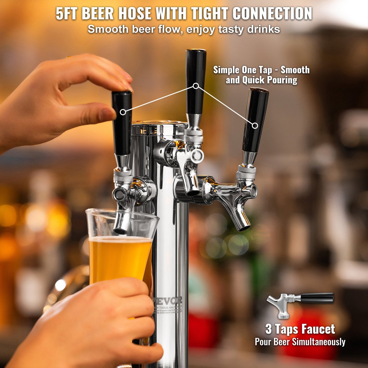 Triple Tap Stainless Steel Draft Beer Tower Dispenser - Silver