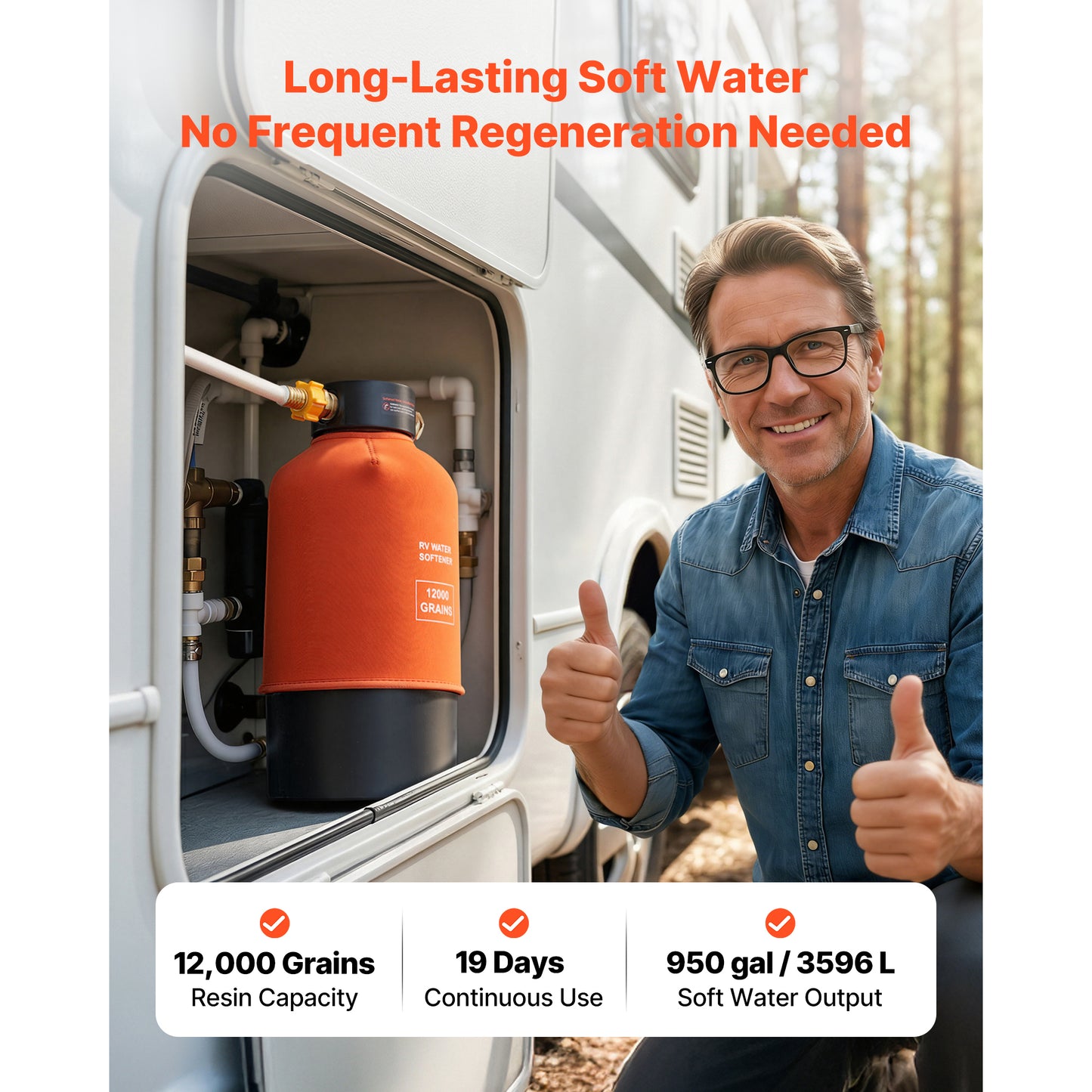 Portable RV Water Softener System 12,000 Grain with Quick Connect Fittings