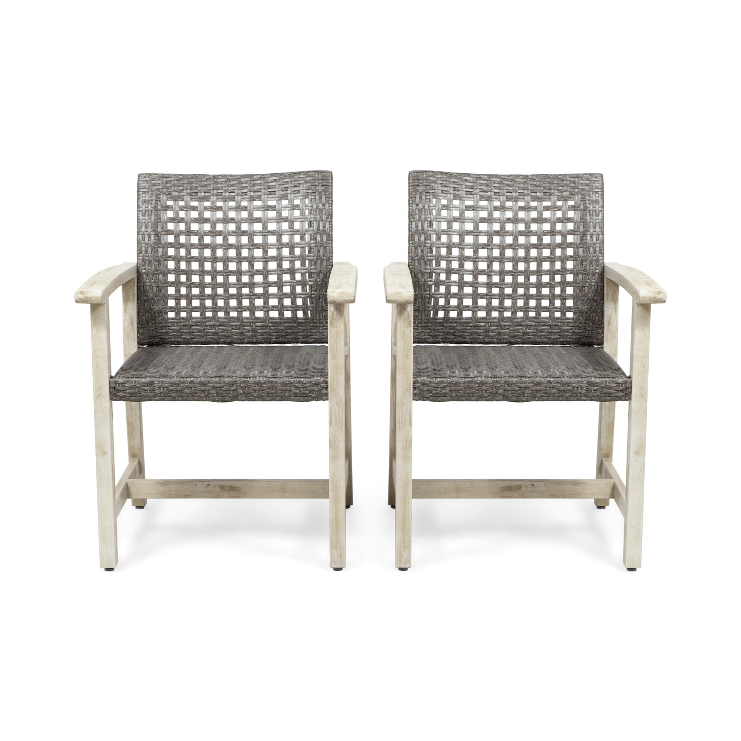 Hampton Wood and Wicker Dining Chair Set of 2 - Black Grey