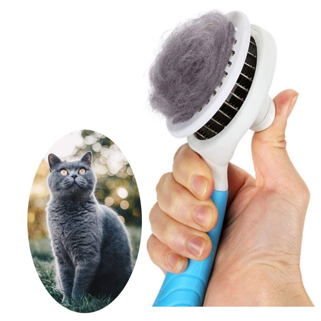 Self Cleaning Slicker Brush for Pets - Deshedding Grooming Tool for Cats, Dogs, Rabbits, Blue