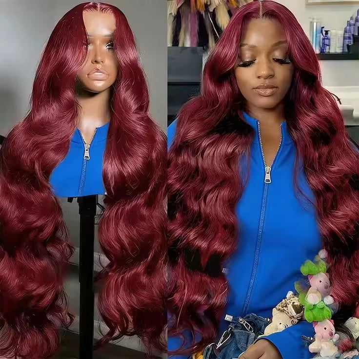 Burgundy 13x6 HD Lace Front Human Hair Wig - Natural Straight Style
