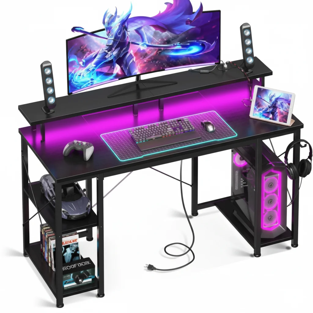 48-Inch Gaming Table with LED Lighting & Power Socket