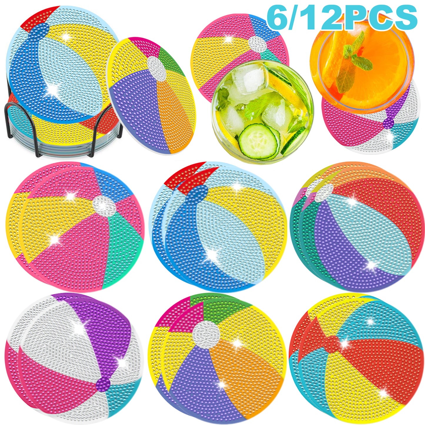 6-Pack Multi-Color Diamond Art Coasters - Acrylic