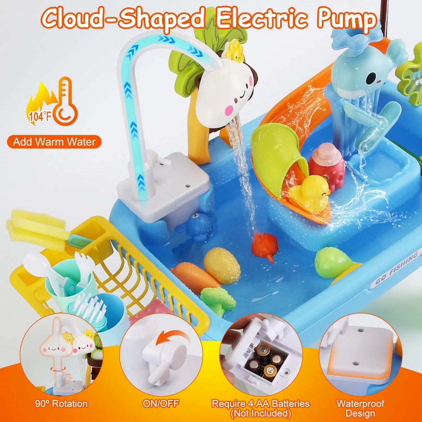 3-in-1 Kids Water Table with Electric Faucet & Fishing Game