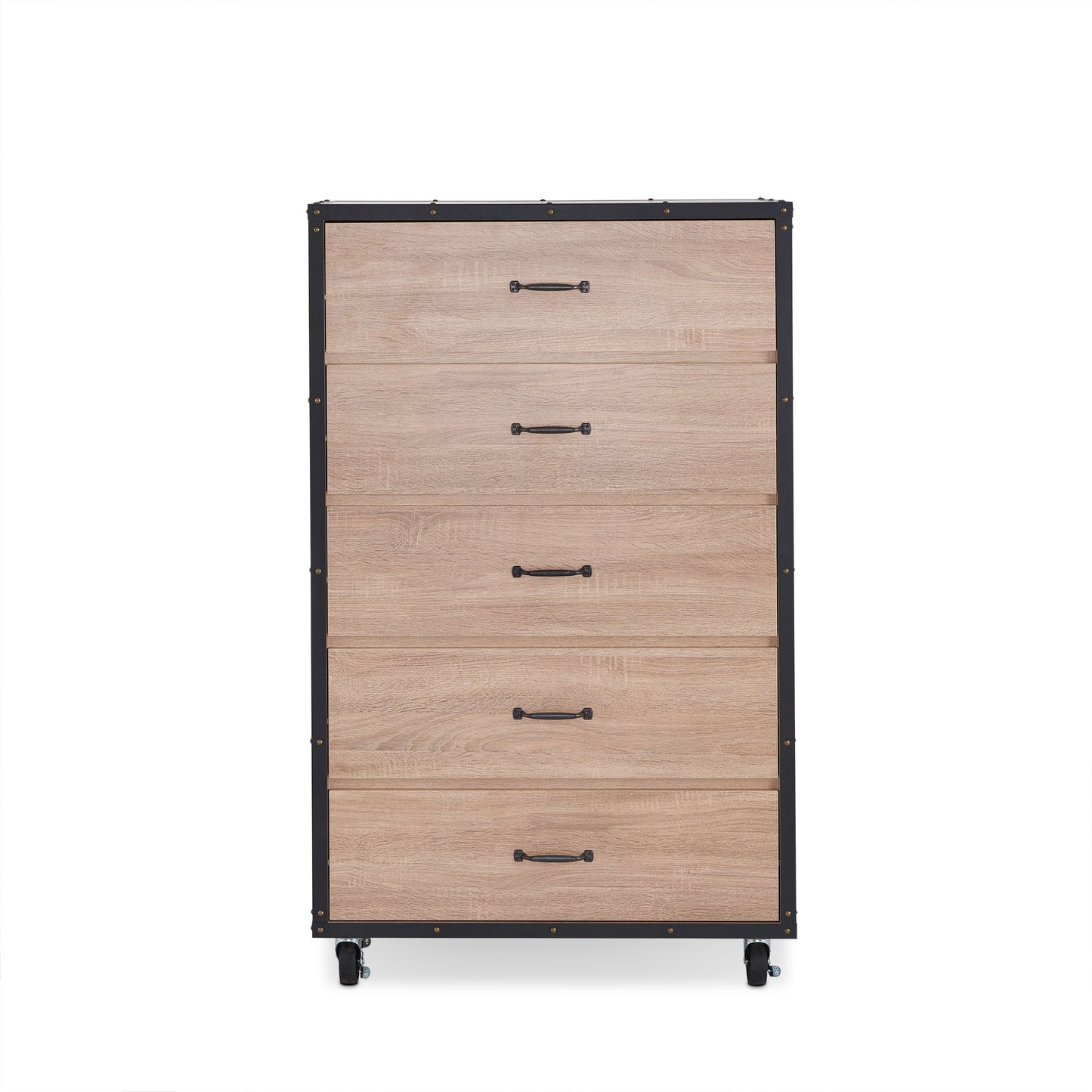 Weathered Light Oak Finish Storage Chest with 5 Drawers