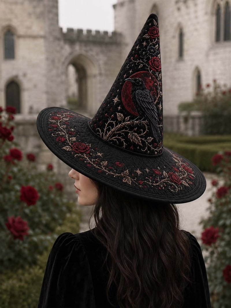 Embroidered Witch Hat 3D Digital Print Decoration