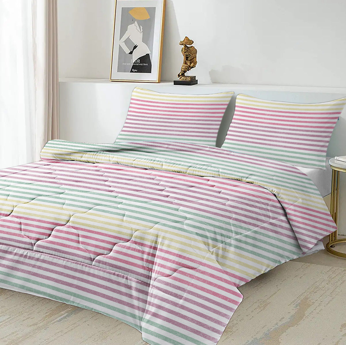 Rainbow Striped Comforter Set - Full Size Bedding 3 Piece