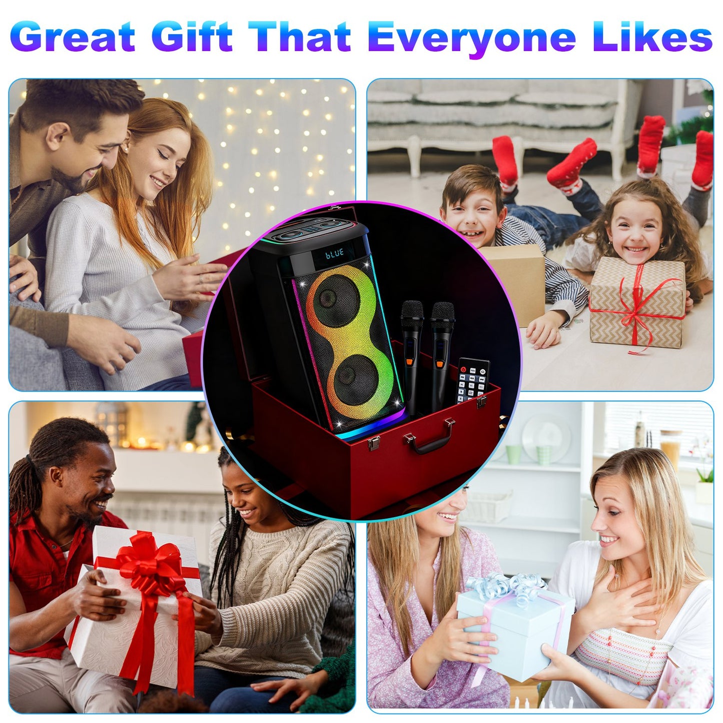 Portable Wireless Party Speaker with RGB Lights and Mic