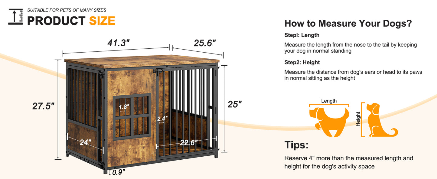 Large Wooden Dog Crate Furniture with Storage Top - Indoor Pet Kennel