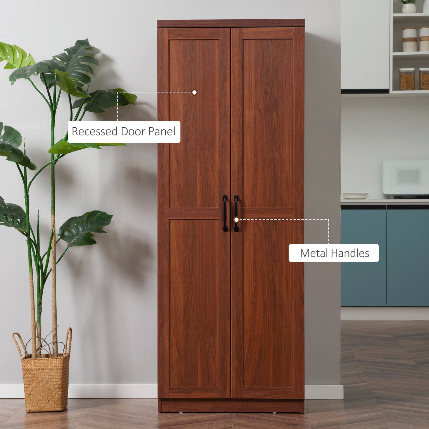 Freestanding 63" Kitchen Pantry Storage Cabinet with Adjustable Shelves - Brown