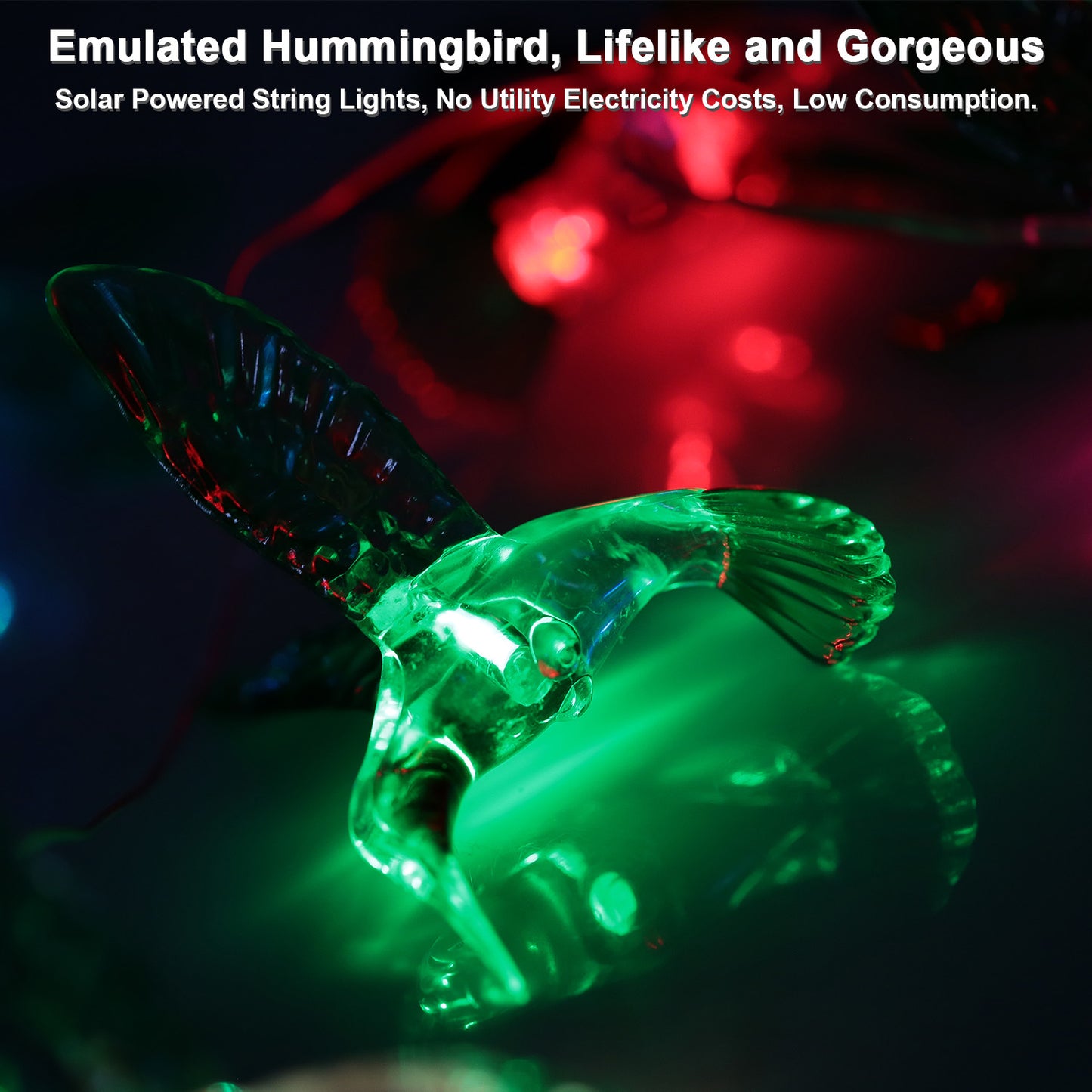Solar Hummingbird Wind Chime with Color-Changing LED String Lights - Waterproof Garden Decor