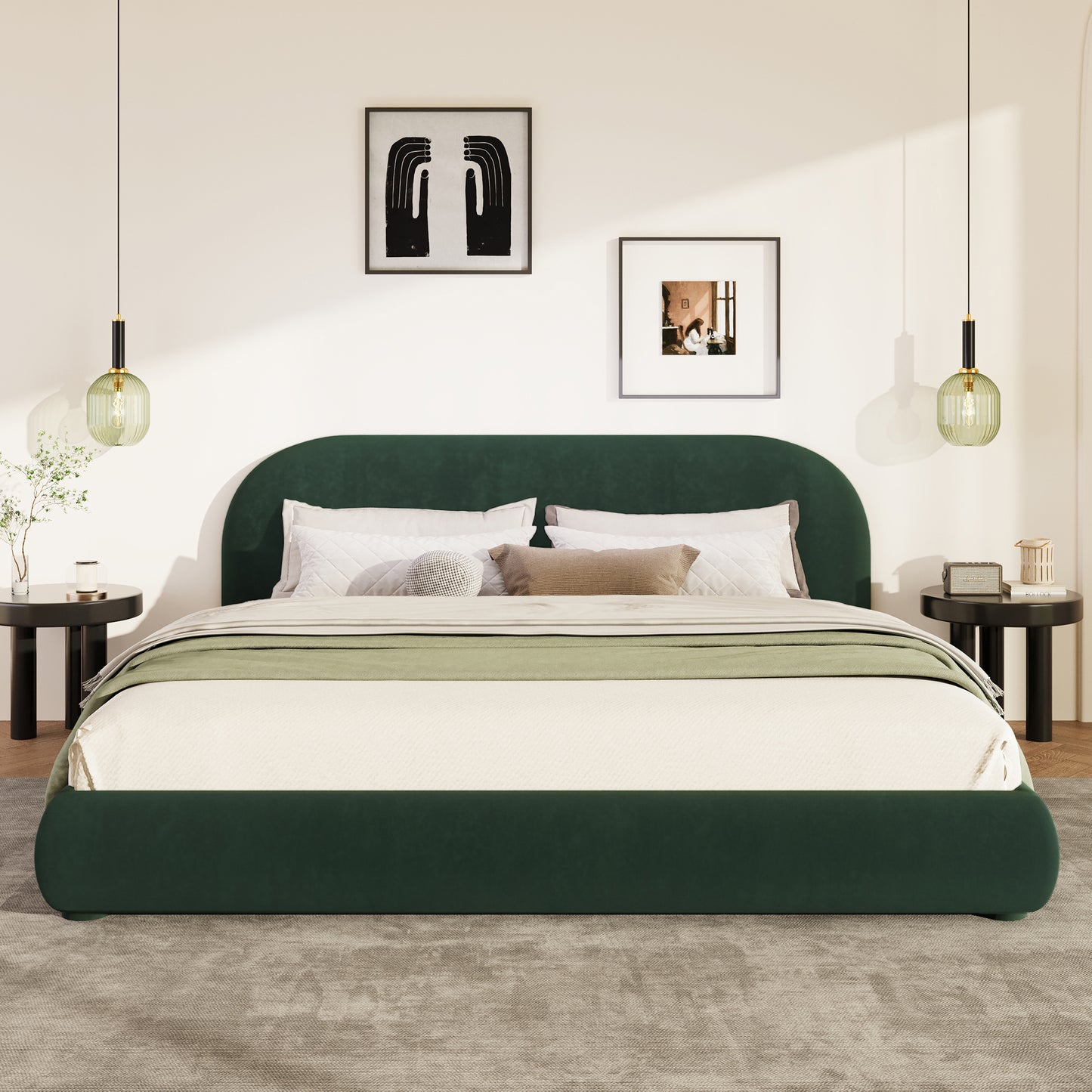 King Size Dark Green Velvet Bed Frame - Luxury Soft Texture