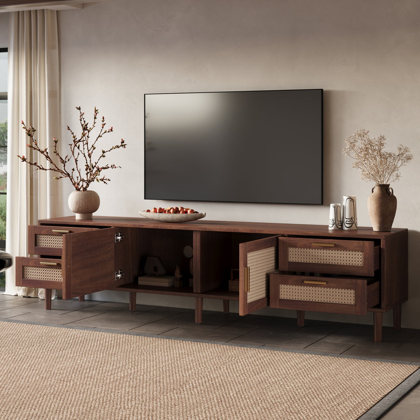 78 Inch TV Stand for 85 Inch TVs - Modern Media Console with 4 Drawers