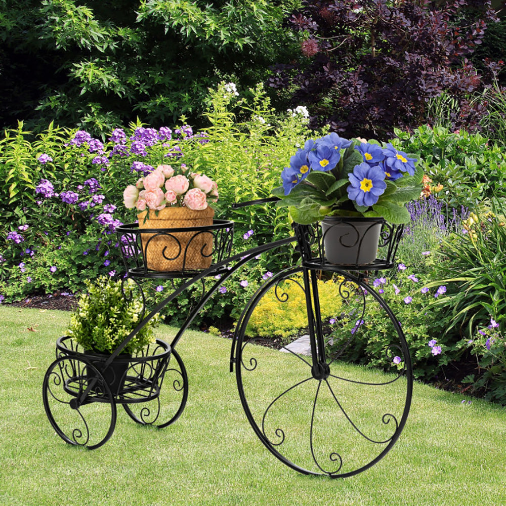 3-Tier Metal Tricycle Plant Stand with 3 Shelves for Indoor & Outdoor Garden
