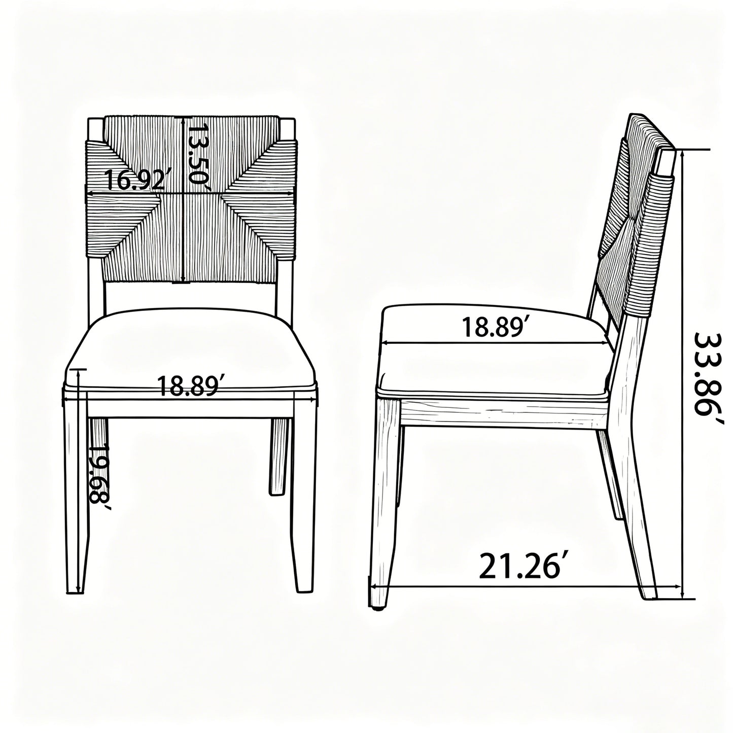 Beige Farmhouse Dining Chairs Set of 2 - Grey Upholstered