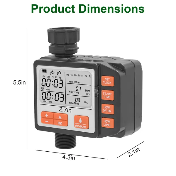 Garden Sprinkler Timer with 3 Watering Programs Digital Control Watering Schedule