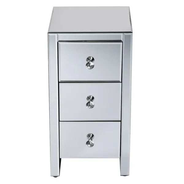 Mirrored Glass Bedside Table with 3 Drawers - Small