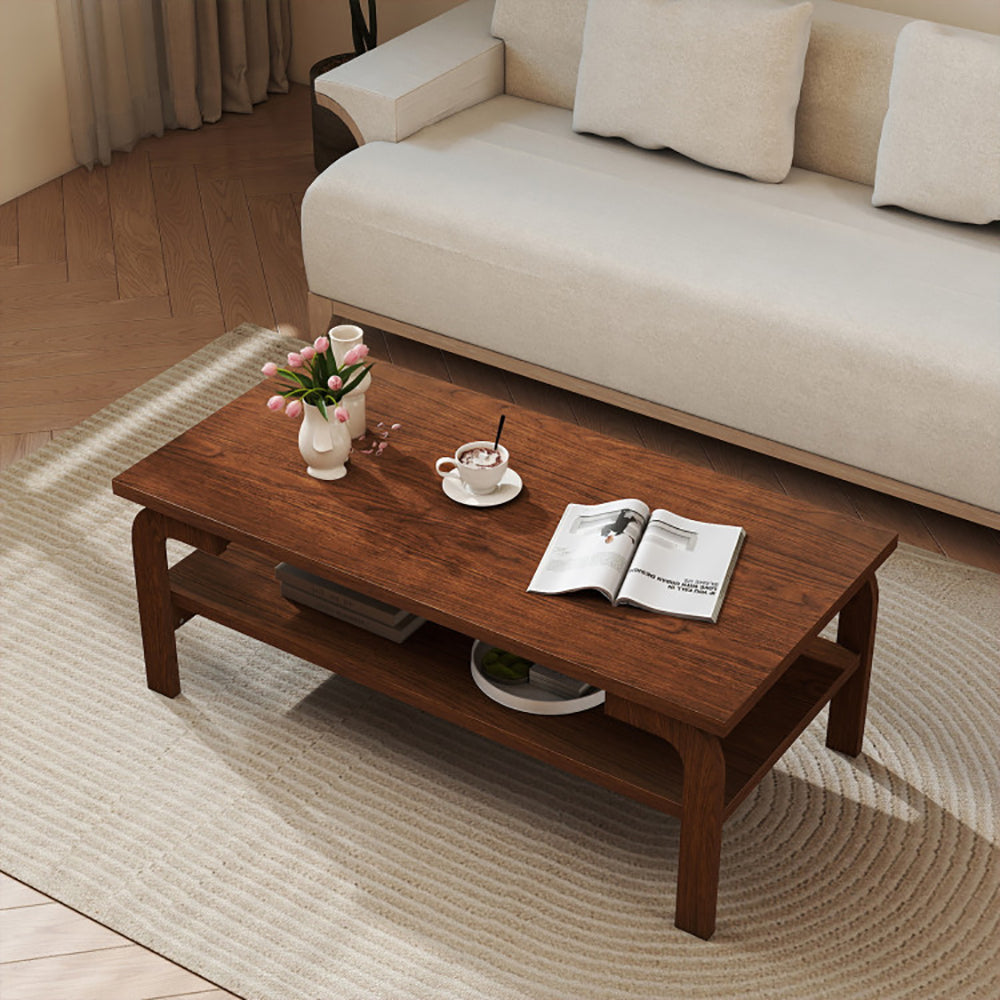 47 Inches Accent Rectangular Coffee Table Open Shelves Designed For