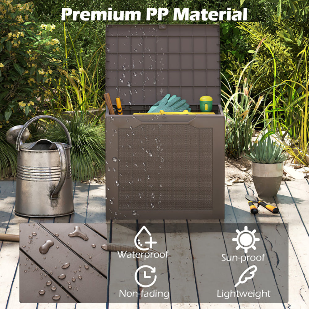 Outdoor Storage Box 25 Gallon Lockable Deck Bin with Wicker Texture