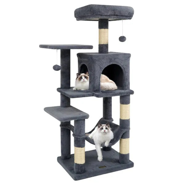 44-Inch Multi-Level Cat Tree with Spacious Perch, Condo & Hammock - Gray