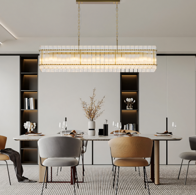 Modern Rectangular Crystal Glass Chandelier - 10-Light Pendant