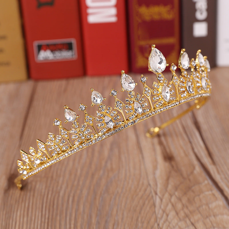 Bridal Tiara Crown for Wedding - Gold & White Rhinestone Headband