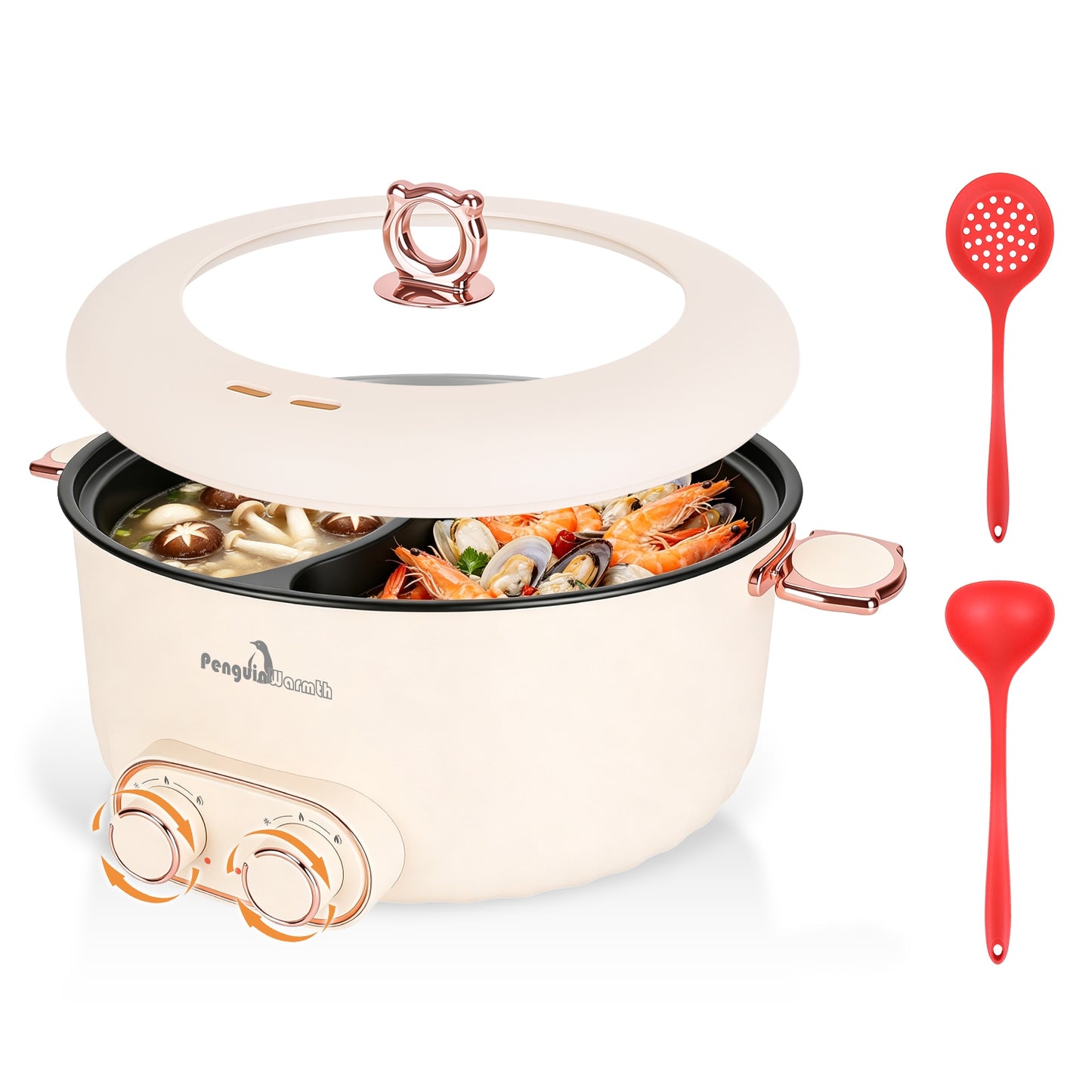 6L Electric Hot Pot with Divider & Lid - 2000W Stainless Steel