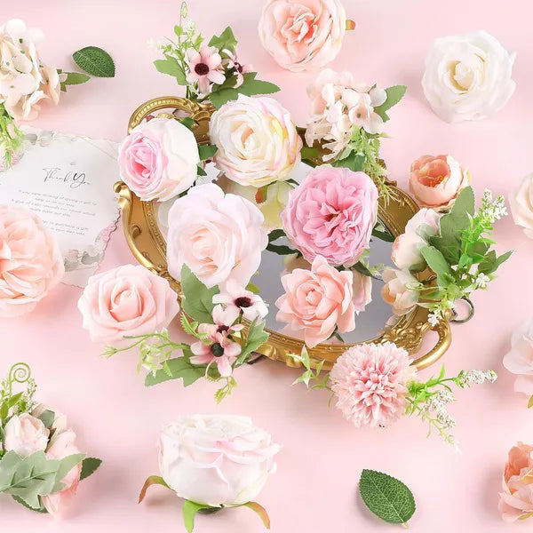 Artificial Pink Roses Flowers Set - DIY Wedding & Home Decor
