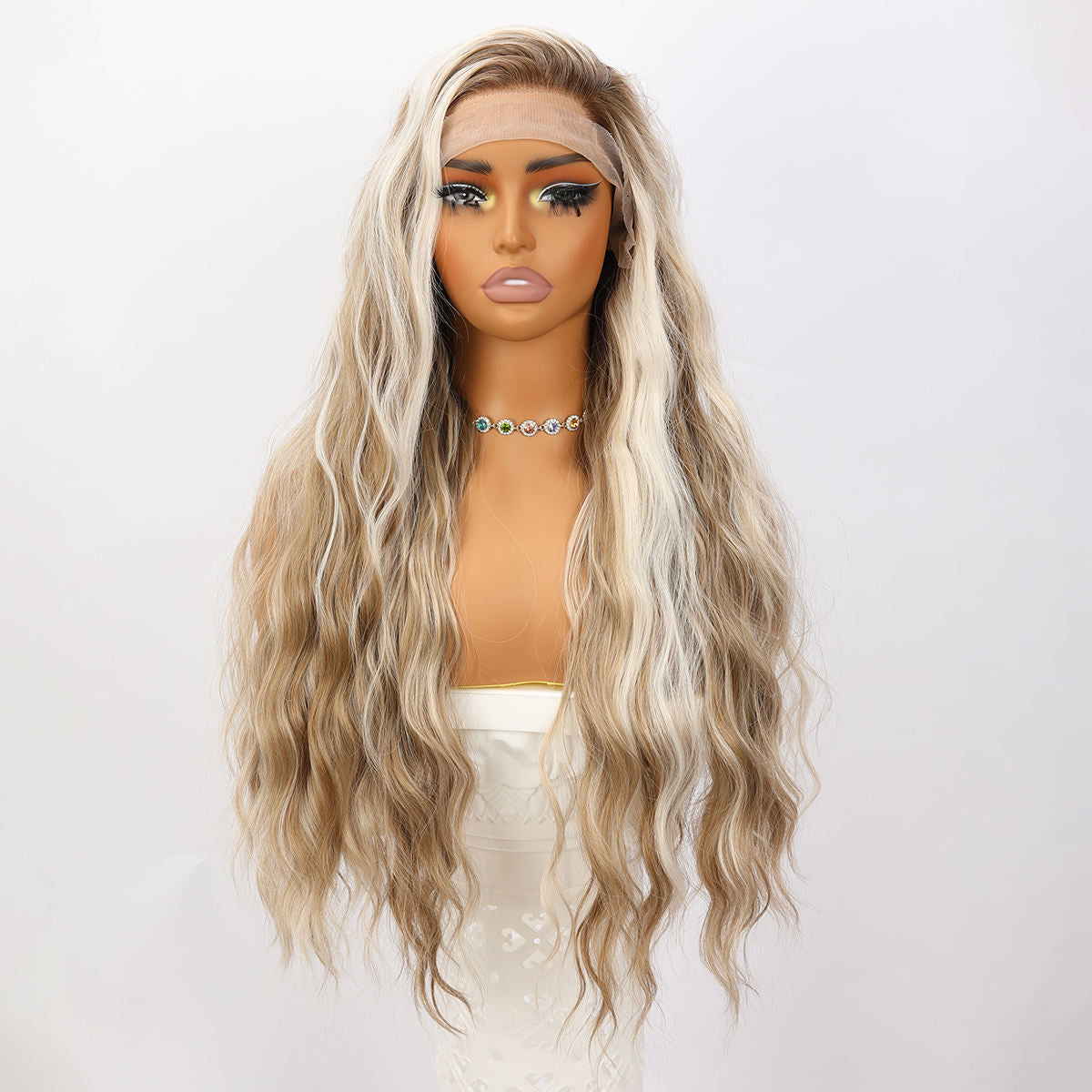 28-Inch Brown Blonde Mixed Synthetic Lace Front Wig - 150% Density