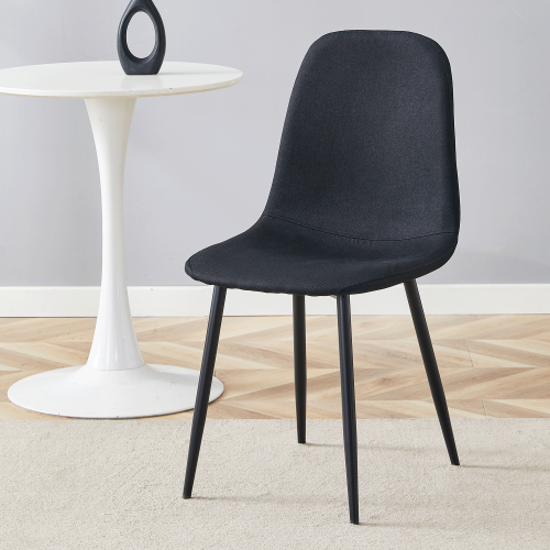 Set of 4 Black Linen-Cotton Dining Chairs with Metal Legs