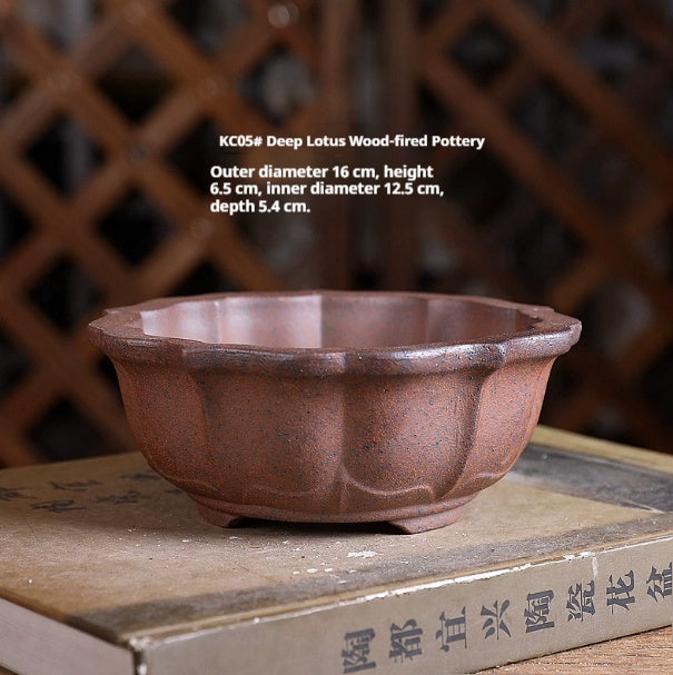 Small Purple Clay Flower Pot - Wood-Fired Indoor Plant Container for Desk or Study