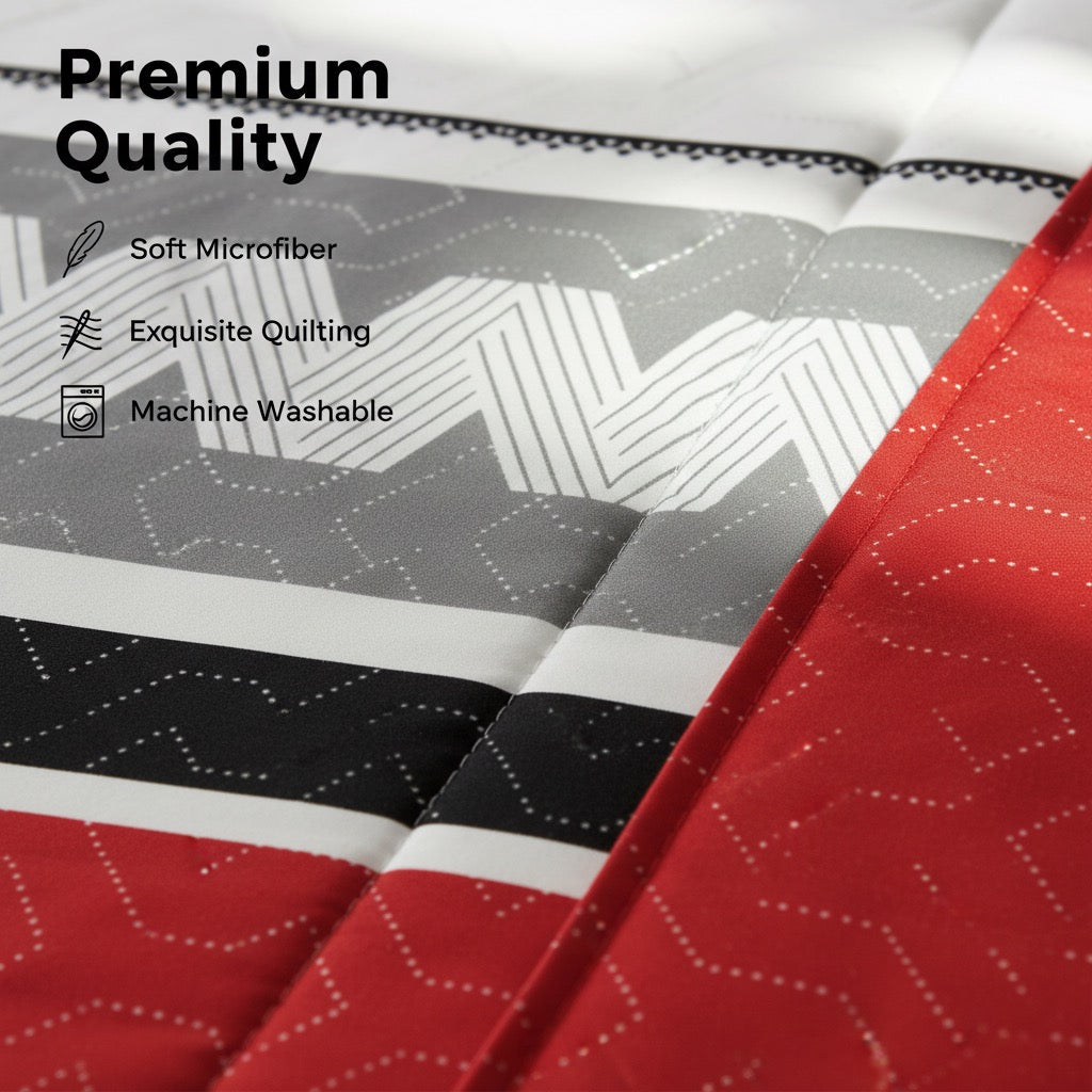9-Piece Geometric Bedding and Curtain Set - Heavyweight Quilt & 6 Panels