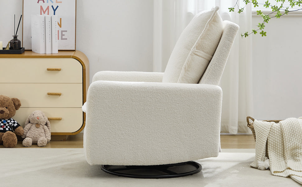 Swivel Rocker Recliner Chair - Teddy Fleece in White
