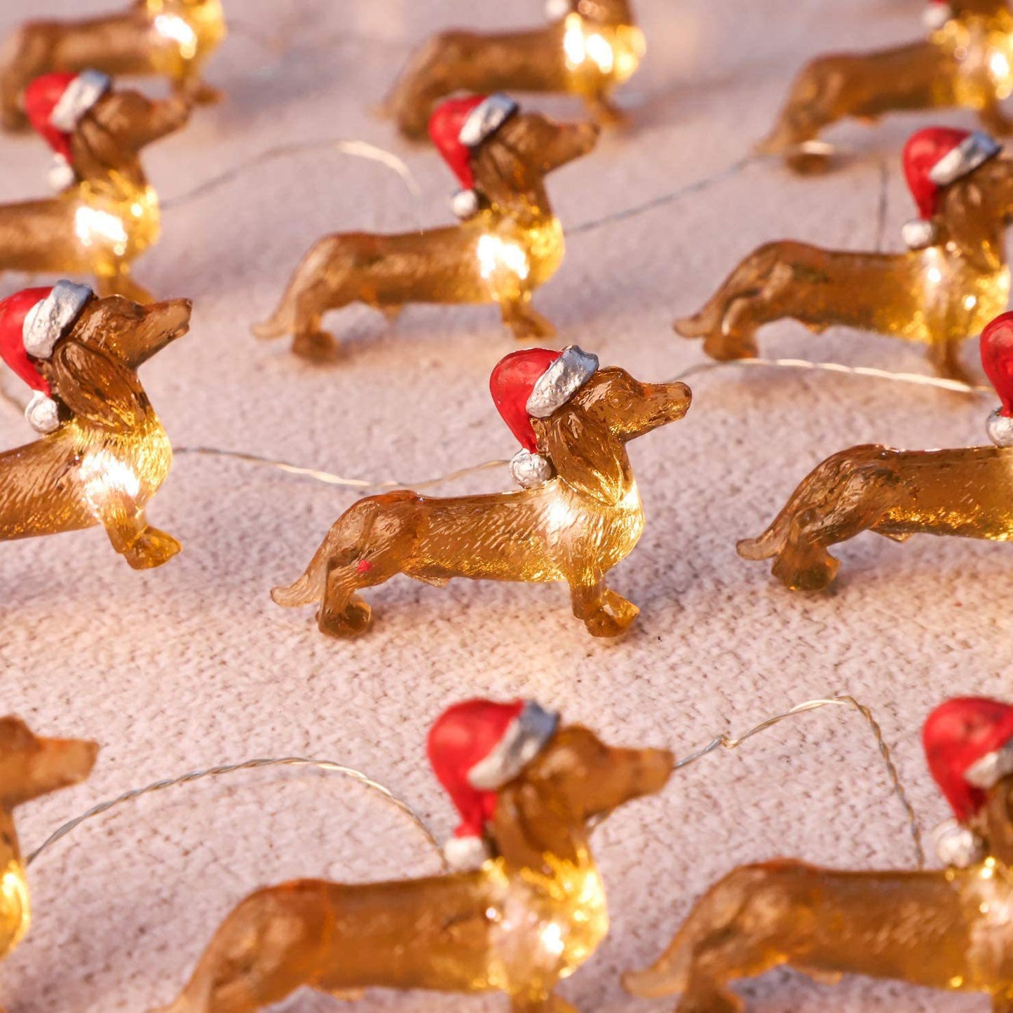 Festive Decorative Dog String Lights - Resin Sausage Dog Christmas Light Decor